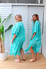 Long Kaftan In Aqua Flower