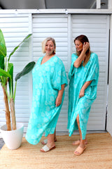 Long Kaftan In Aqua Flower