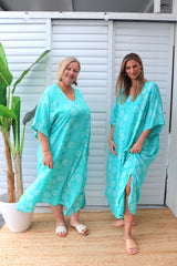 Long Kaftan In Aqua Flower