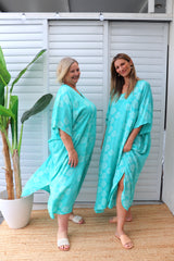 Long Kaftan In Aqua Flower