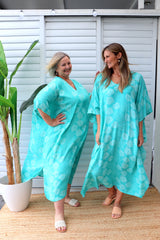Long Kaftan In Aqua Flower