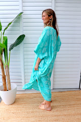 Long Kaftan In Aqua Flower