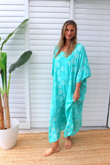 Long Kaftan In Aqua Flower