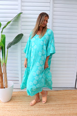 Long Kaftan In Aqua Flower