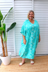 Long Kaftan In Aqua Flower