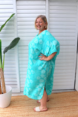 Long Kaftan In Aqua Flower