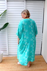 Long Kaftan In Aqua Flower