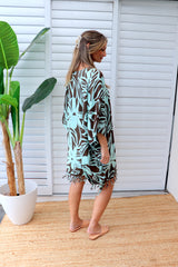 Short Kaftan With Tassels In Hibiscus Mint