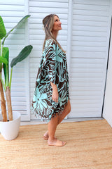 Short Kaftan With Tassels In Hibiscus Mint