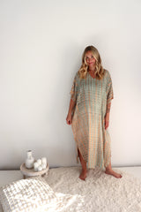 Long Kaftan In Olive Raindrop