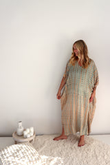 Long Kaftan In Olive Raindrop