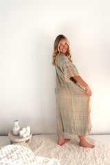 Long Kaftan In Olive Raindrop