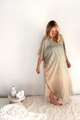 Long Kaftan In Olive Raindrop