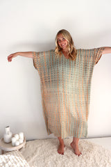 Long Kaftan In Olive Raindrop