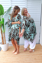 Short Kaftan With Tassels In Hibiscus Mint