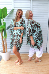 Short Kaftan With Tassels In Hibiscus Mint