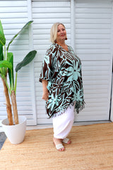 Short Kaftan With Tassels In Hibiscus Mint