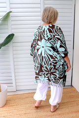 Short Kaftan With Tassels In Hibiscus Mint