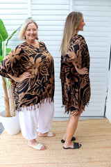 Short Kaftan With Tassels In Hibiscus Chocolate