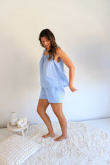 Designer RO Cotton PJ Set in Blue Gingham
