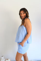 Designer RO Cotton PJ Set in Blue Gingham