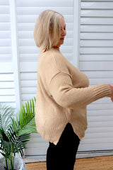 Piper V Neck Sweater in Biscuit