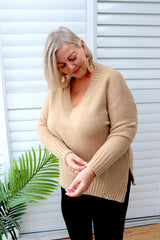 Piper V Neck Sweater in Biscuit