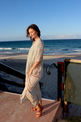 Long Kaftan In Olive Raindrop