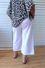 Elastic Cotton 3/4 Pant In White