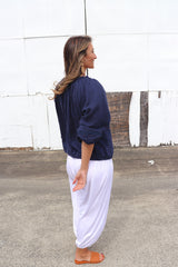 Coastal Cotton Long Sleeve Top - Navy
