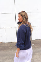 Coastal Cotton Long Sleeve Top - Navy