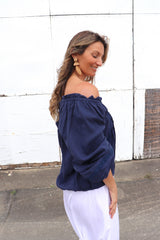 Coastal Cotton Long Sleeve Top - Navy