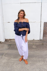 Coastal Cotton Long Sleeve Top - Navy