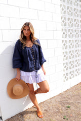 Coastal Cotton Long Sleeve Top - Navy