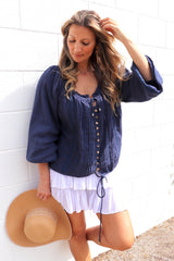 Coastal Cotton Long Sleeve Top - Navy