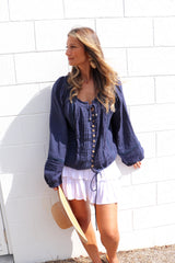Coastal Cotton Long Sleeve Top - Navy