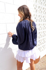 Coastal Cotton Long Sleeve Top - Navy