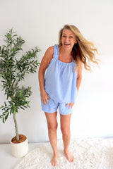 Designer RO Cotton PJ Set in Blue Gingham