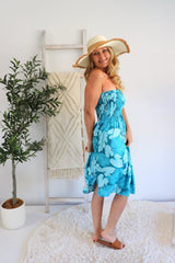 Strapless Beach Dress/Skirt in Blue Leaf