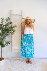 Strapless Beach Dress/Skirt in Blue Leaf