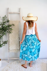 Strapless Beach Dress/Skirt in Blue Leaf