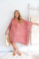 Short Kaftan With Tassels In Clay Tie Dye