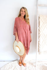 Short Kaftan With Tassels In Clay Tie Dye