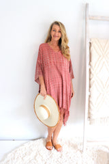 Short Kaftan With Tassels In Clay Tie Dye
