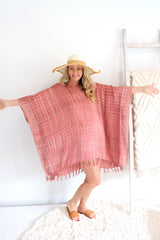 Short Kaftan With Tassels In Clay Tie Dye