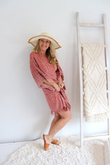 Short Kaftan With Tassels In Clay Tie Dye