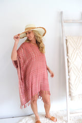 Short Kaftan With Tassels In Clay Tie Dye