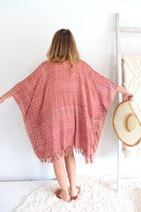 Short Kaftan With Tassels In Clay Tie Dye
