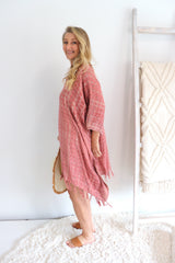 Short Kaftan With Tassels In Clay Tie Dye