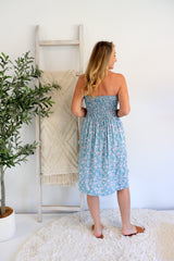 Strapless Beach Dress/Skirt in Blue Flower